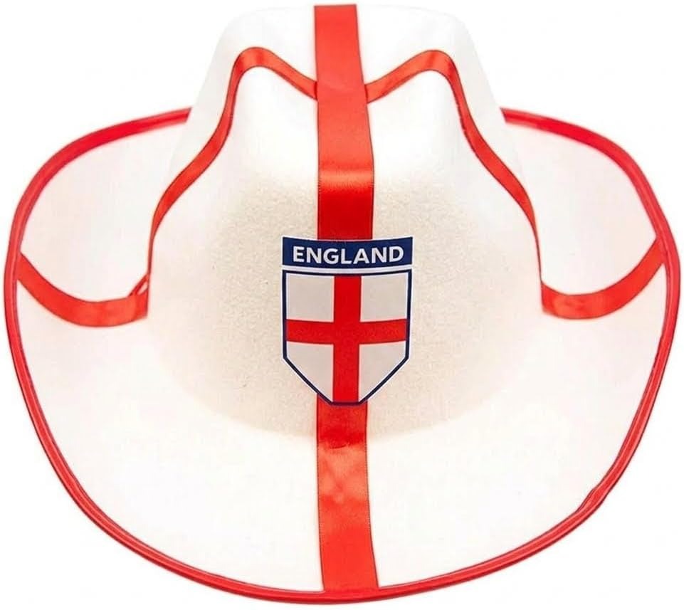 HiFEN® England Cowboy Hat for Adults, St George’s Flag Western Fancy Dress Hat for Rugby, Cricket, Football World Cup, Euros, St George’s Day, Festivals, Sporting Events and Costume Parties