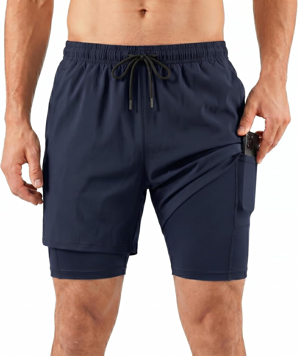HiFEN® Men’s Running 2 in 1 Shorts, Quick Dry Gym Workout Training Sports Shorts with Liner & Phone Pocket, Breathable Athletic Jogging Shorts for Fitness Outdoor Sports