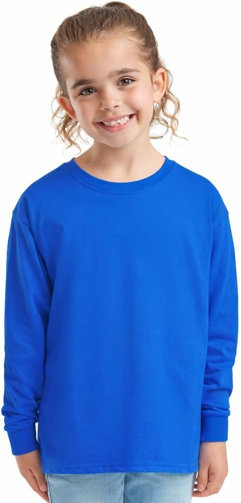 HiFEN® Kids Plain Basic Long Sleeve Round Neck Cotton T-Shirt Stretchy & Comfortable PE School Tee Top Age 3 to 15 Years