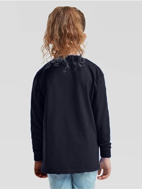 HiFEN® Kids Plain Basic Long Sleeve Round Neck Cotton T-Shirt Stretchy & Comfortable PE School Tee Top Age 3 to 15 Years