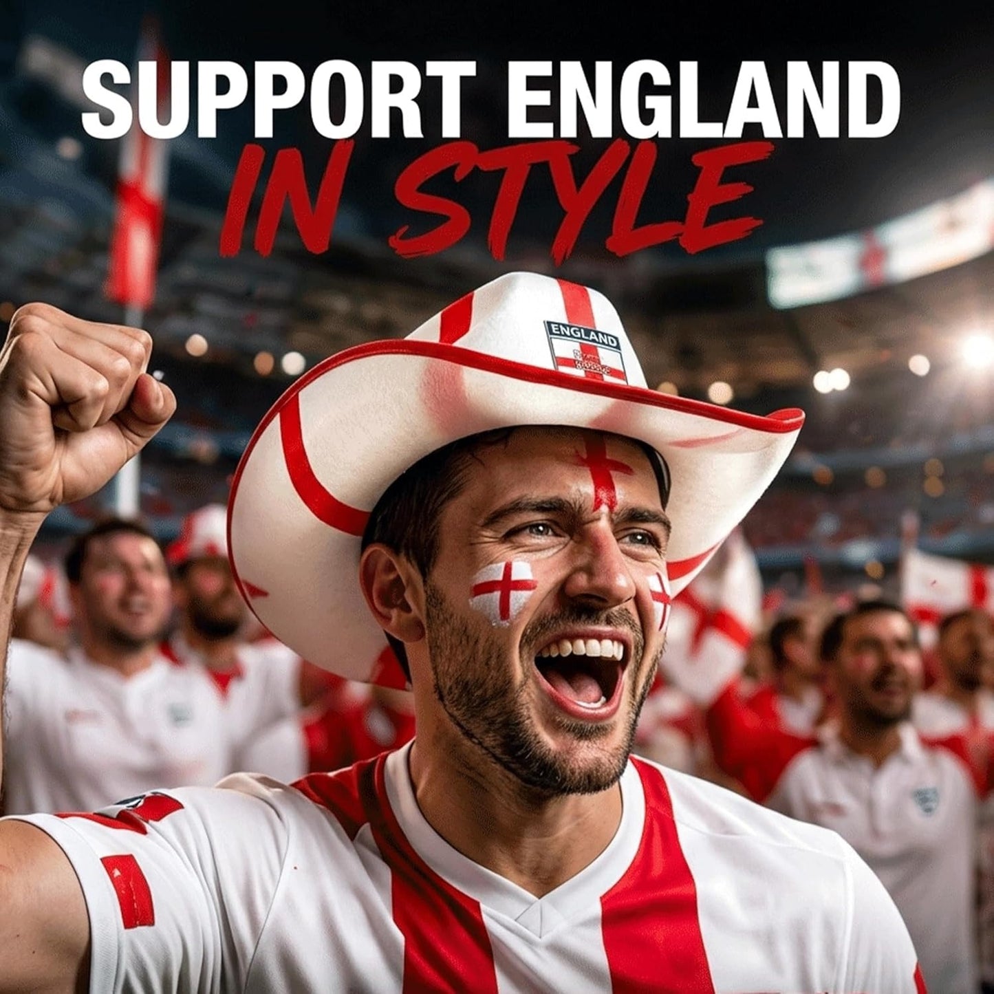 HiFEN® England Cowboy Hat for Adults, St George’s Flag Western Fancy Dress Hat for Rugby, Cricket, Football World Cup, Euros, St George’s Day, Festivals, Sporting Events and Costume Parties