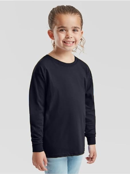 HiFEN® Kids Plain Basic Long Sleeve Round Neck Cotton T-Shirt Stretchy & Comfortable PE School Tee Top Age 3 to 15 Years