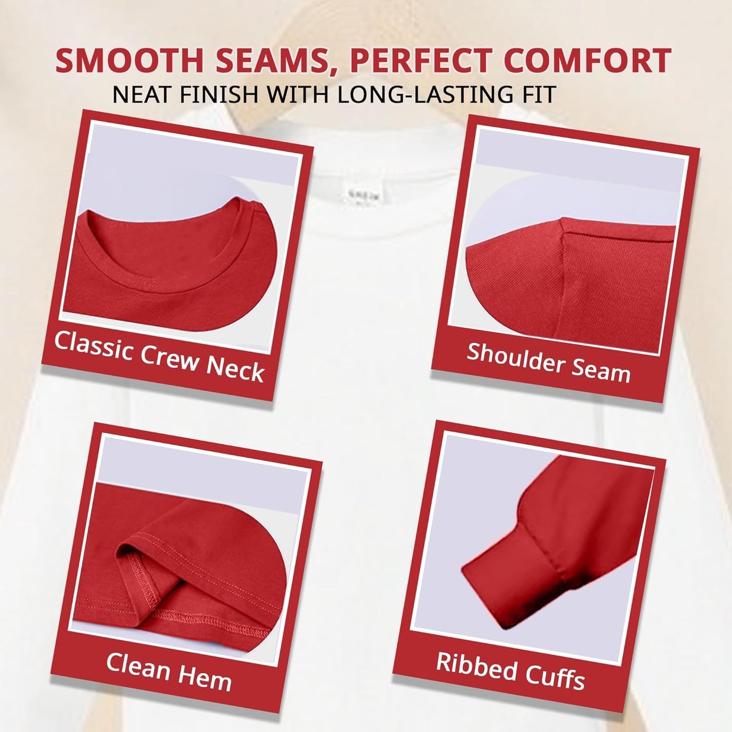 HiFEN® Kids Plain Basic Long Sleeve Round Neck Cotton T-Shirt Stretchy & Comfortable PE School Tee Top Age 3 to 15 Years