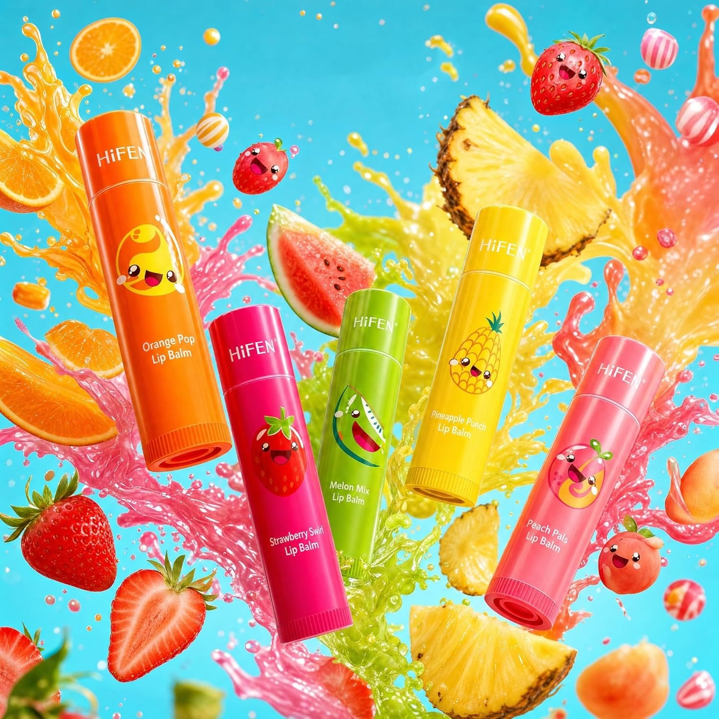 HiFEN® Lip Balm Collection, 5 Pack Assorted Fruity Flavours, Hydrating Lip Balm Multipack Sticks for Dry & Chapped Lips, Soft Smooth Daily Care for Girls, Teens & Gifting