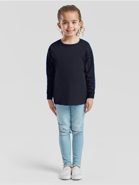 HiFEN® Kids Plain Basic Long Sleeve Round Neck Cotton T-Shirt Stretchy & Comfortable PE School Tee Top Age 3 to 15 Years