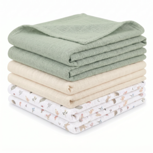 HiFEN® Pack of 6 Cotton Muslin Squares Soft Baby Burp Cloths & Comfort Blankets, 38 x 38 cm, Absorbent Feeding Cloths Garden Tales Print, Newborn Essentials