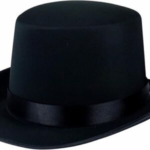 HiFEN® Adult Black Satin Victorian Top Hat, Fancy Dress Accessory for Costumes, Parties, Magician & Halloween Themed Events