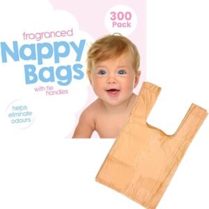 HiFEN® Scented Baby Nappy Bags with Tie Handles Antibacterial Fragranced Disposable Diaper Sacks Bags Dispenser for Babies Travel - Pack of 300