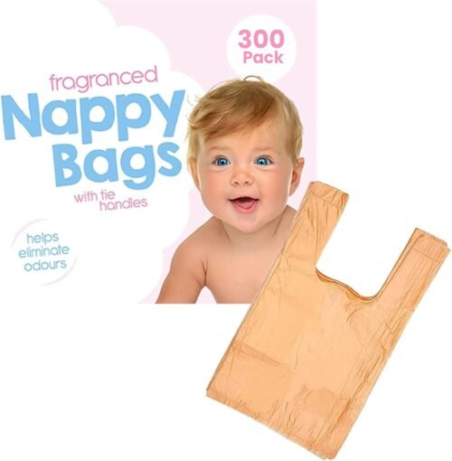 HiFEN® Scented Baby Nappy Bags – Antibacterial Disposable Diaper Sacks with Tie Handles (300 Pack)