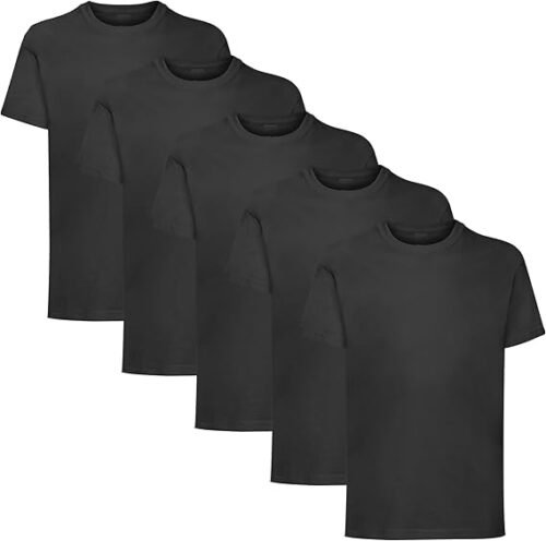HiFEN® Kids Cotton Rich Crew Neck T-Shirts – Classic Fit Short Sleeve (5 Pack, Ages 3–15 Years)