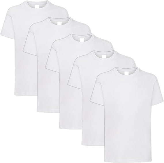 HiFEN® Kids Cotton Rich Crew Neck T-Shirts – Classic Fit Short Sleeve, White (10 Pack, Ages 3–15 Years)