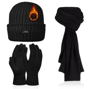 HiFEN® Winter Beanie Hat Scarf Gloves Set Men Thermal Warm Knitted Beanie Cap, Neck Warmer, Gloves For Men Women Outdoor Gift