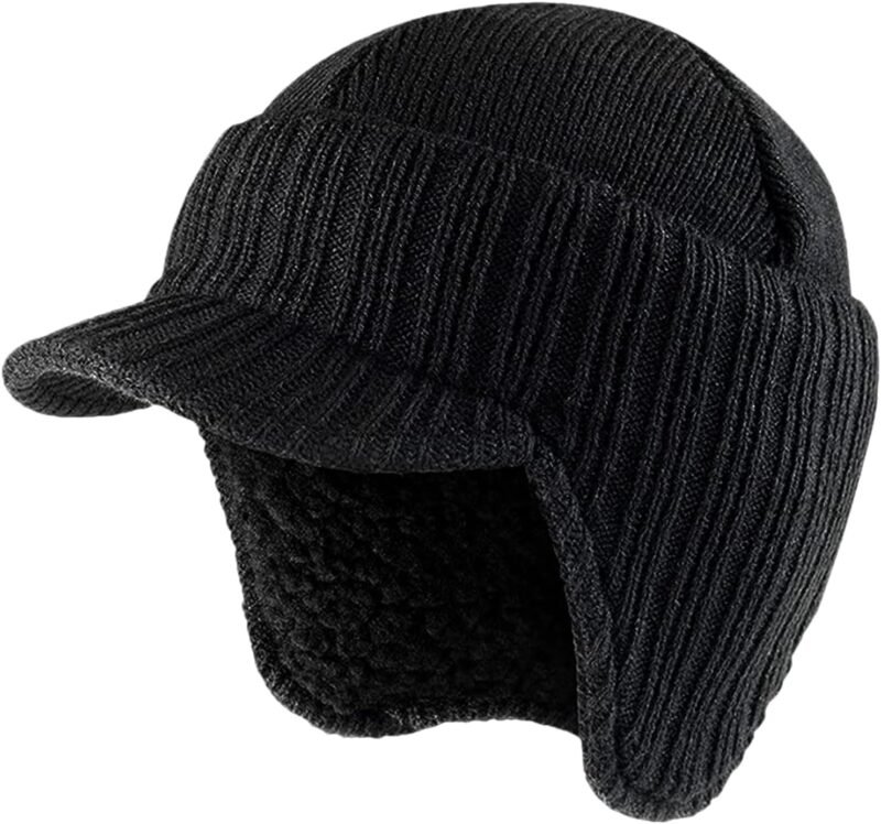 HiFEN® Men's Knitted Peaked Beanie Hat – Black