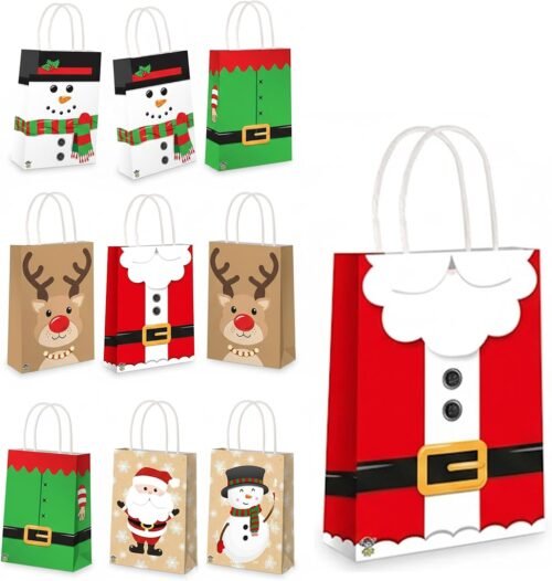 10 Pcs Christmas Kraft Gift Bags,